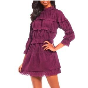 Chelsea & Violet Purple Long Sleeve High Neck Tiered Ruffle Mini Dress X-Small 2